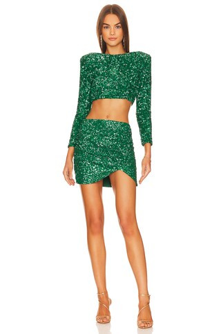 Xi Top in Emerald | Green Sequin Top And Skirt Set | Skirt And Top Set | Matching Sets | Revolve Clothing (Global)