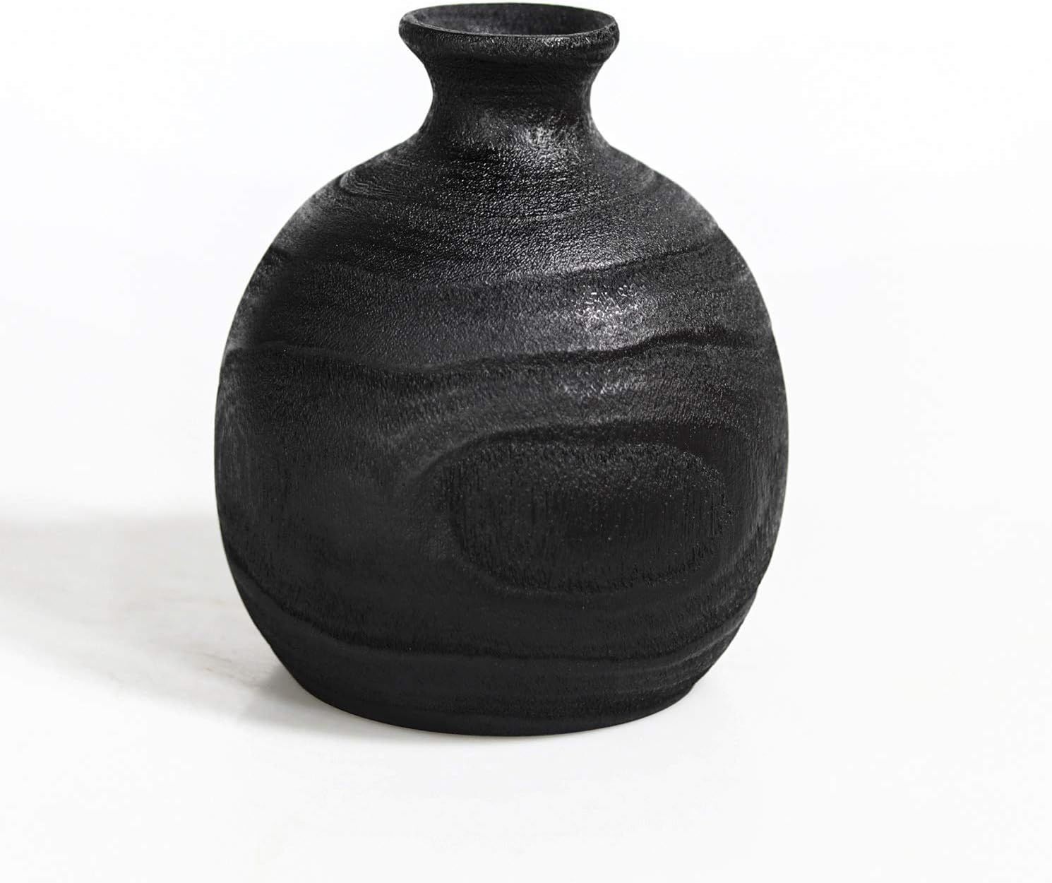 Handmade Wood Vase Black Wooden Flower Vase Decorative Centerpiece for Home Table Decor 7.1 X 7.9... | Amazon (US)