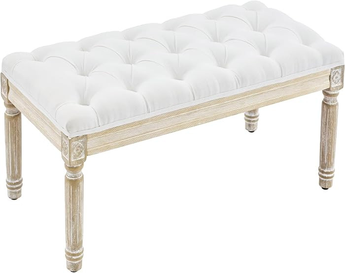 LOULENS 31'' Entryway Bench, Linen Upholstered End of Bed Bench, White | Amazon (US)