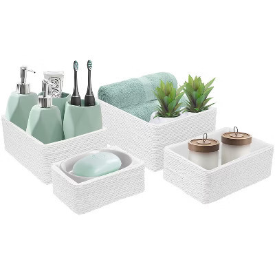 Sorbus Storage Baskets 4-Piece Set - Stackable Woven Basket Paper Rope Bin Boxes for Makeup, Office Supplies, Bedroom, Closet (White) | Target