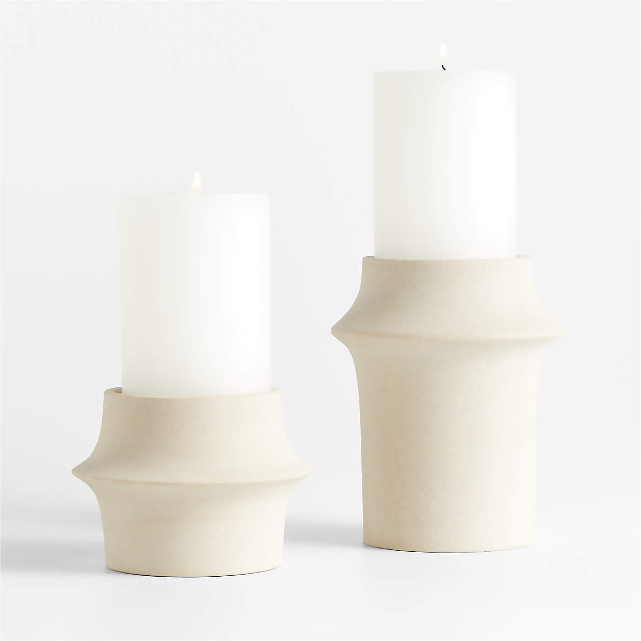Carter Sandstone Taper/Pillar Candle Holders, Set of 2 + Reviews | Crate & Barrel | Crate & Barrel