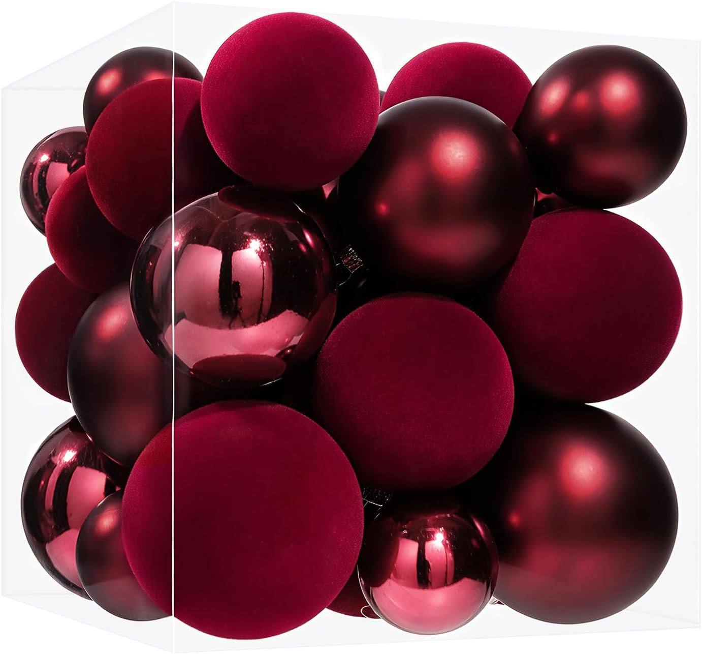 Burgundy Velvet Christmas Ball Ornaments - 36pcs Shatterproof Flocked Christmas Ornaments, Vintage Hanging Xmas Tree Decorations Set for Home Holiday Wedding Party Decor(Burgundy) | Amazon (US)