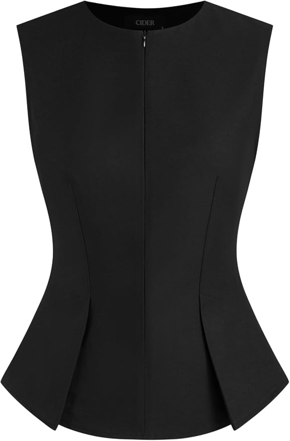 CIDER Blouses for Women Sleeveless Crew Neck Half Zip Pleated Blouse Office Business Casual Tops ... | Amazon (US)
