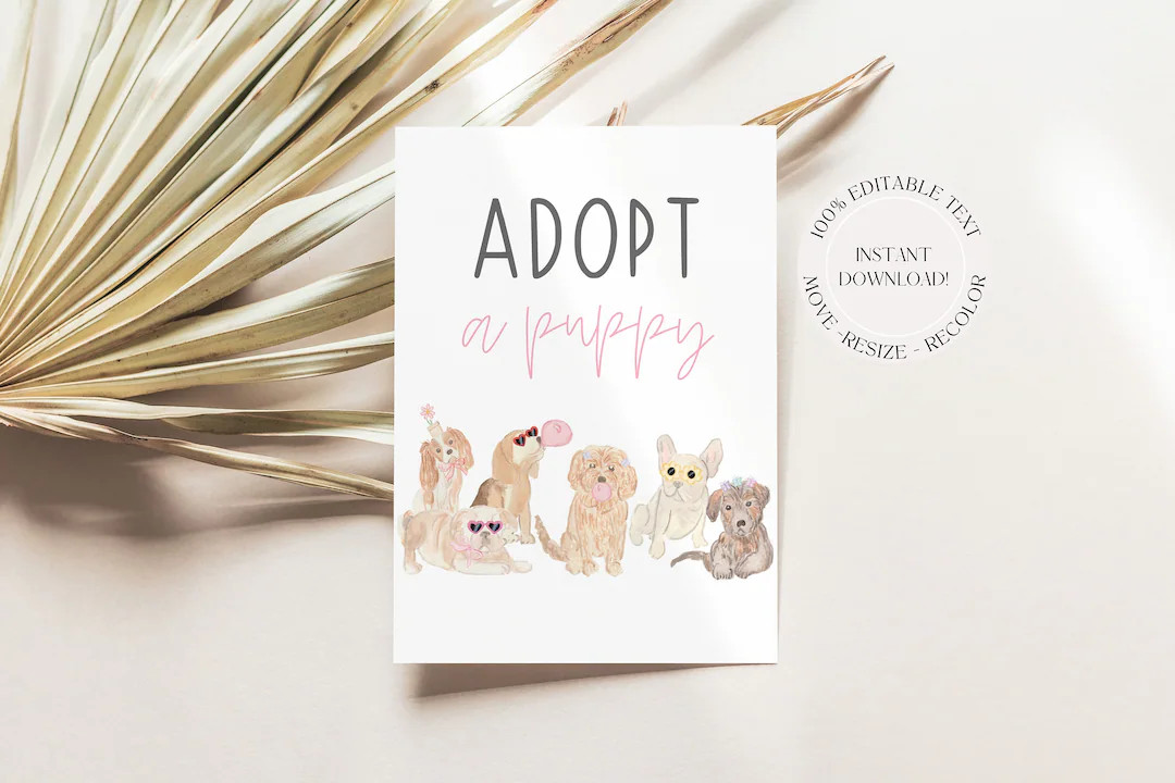 Adopt a Puppy Sign Editable, Let's Pawty Dog Adoption Sign Printable, Dog Party Adopt Instant Dow... | Etsy (US)