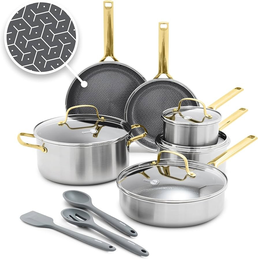 GreenPan Hybrid 13 Piece Nonstick Stainless Steel Cookware Set, APEX Tri-Ply Thermobond PFAS-Free... | Amazon (US)