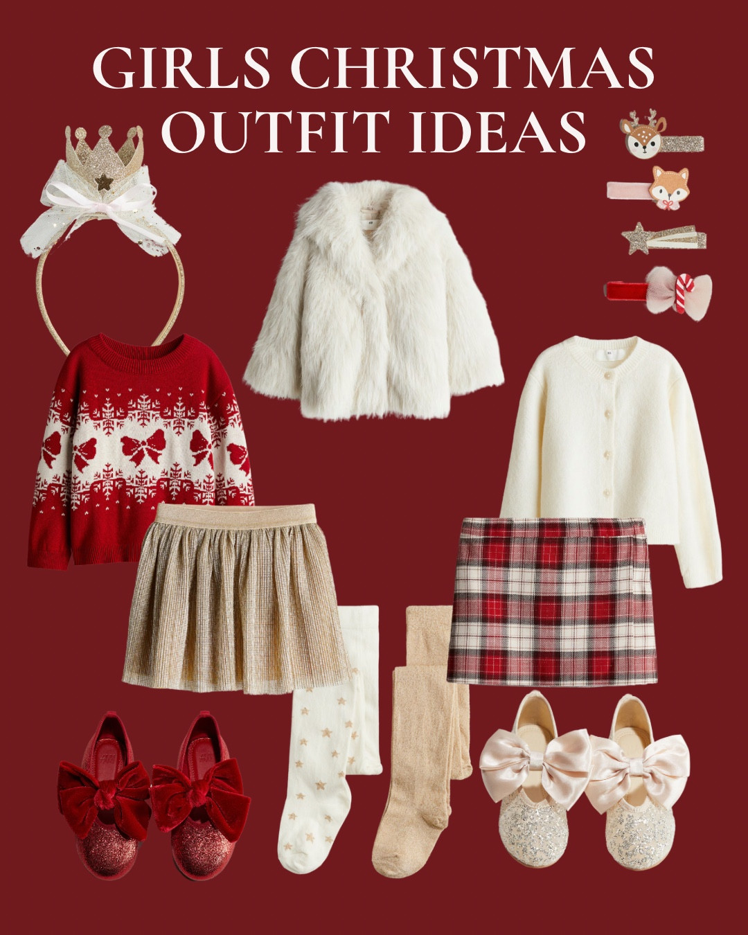 Pretty and traditional girl’s Christmas outfit ideas
.
Ages 2-10
.
H and M kids - H&M kids wear - winter outfits - affordable kids clothes - tartan skirt - red and gold Christmas clothing - party shoes - girls accessories 

#LTKKids #LTKHoliday #LTKShoeCrush