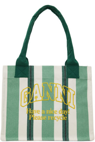 Green Large Striped Canvas Tote | SSENSE