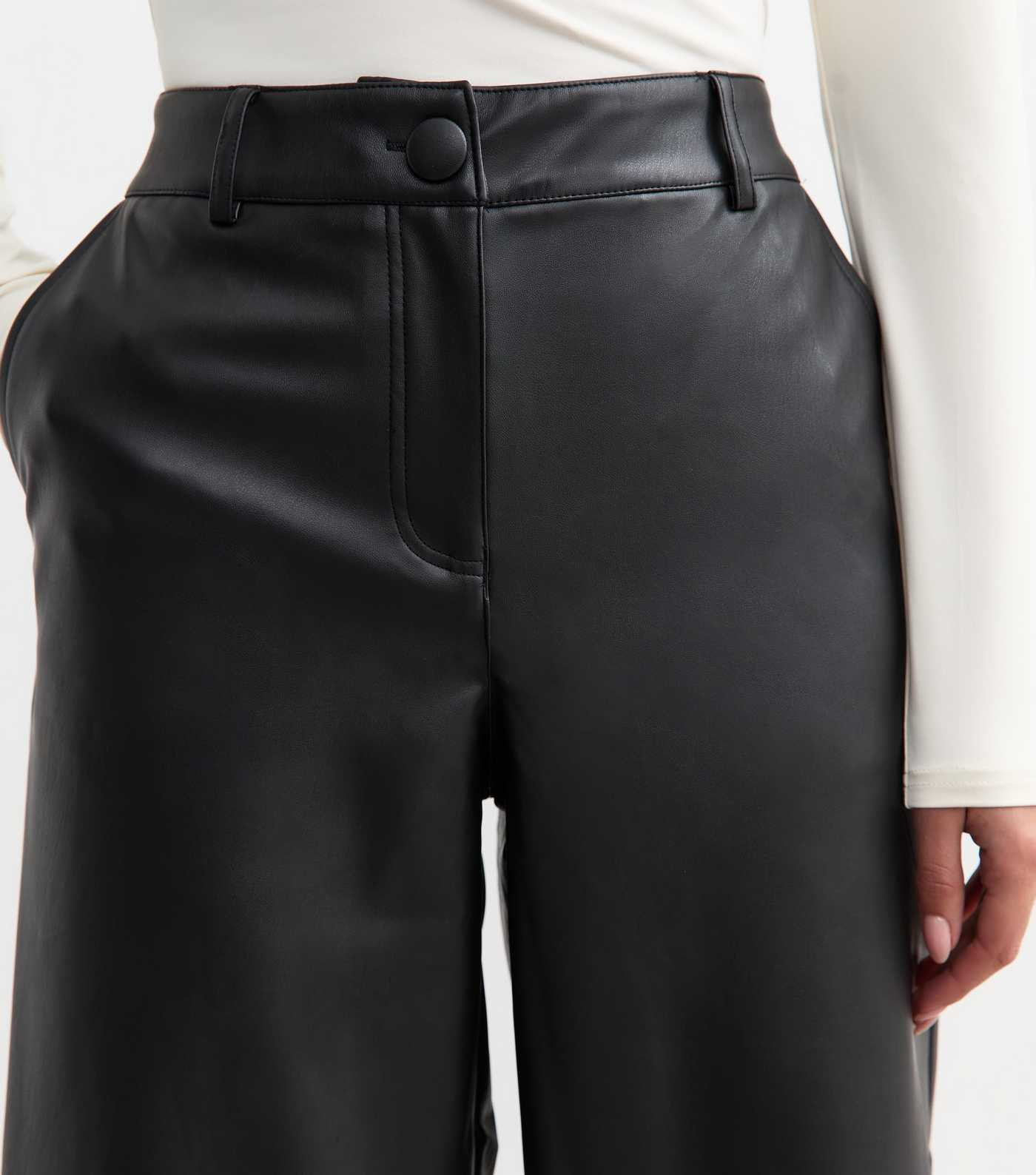 Black Faux Leather Wide Leg Culotte Trousers | New Look | New Look (UK)