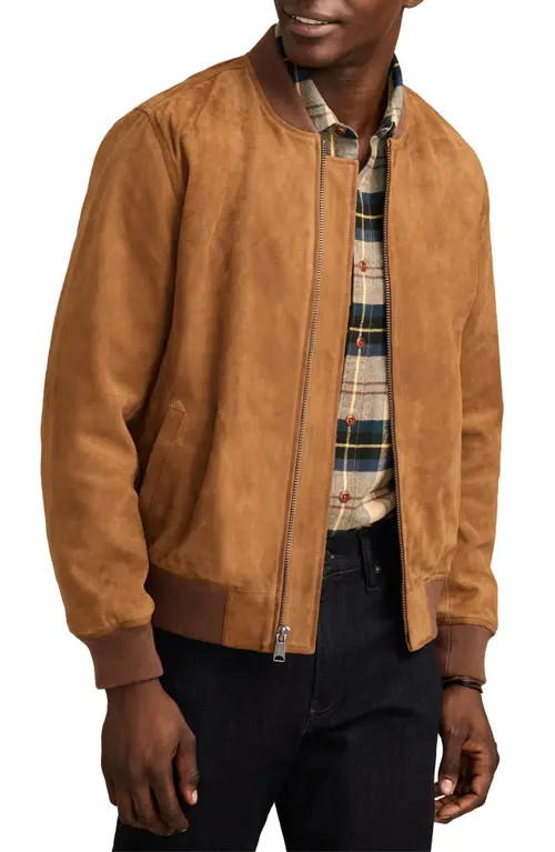 Lucky Brand Suede Bomber Jacket in Dark Tan at Nordstrom, Size X-Large | Nordstrom