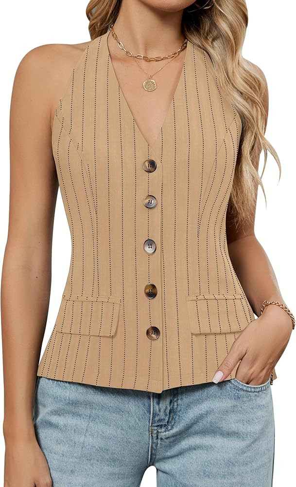 Blooming Jelly Womens Vest Tops V Neck Button Down Sleeveless Trendy Summer Tank Tops Dressy Ladi... | Amazon (US)