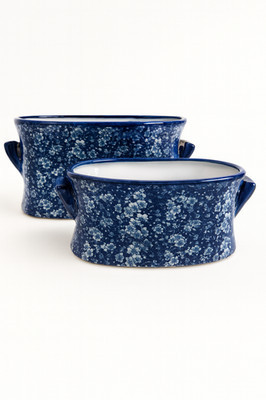 Set of 2 Blue Vintage Floral Ceramic Planters Footbath Vase Indoor Outdoor Decor | eBay | eBay US