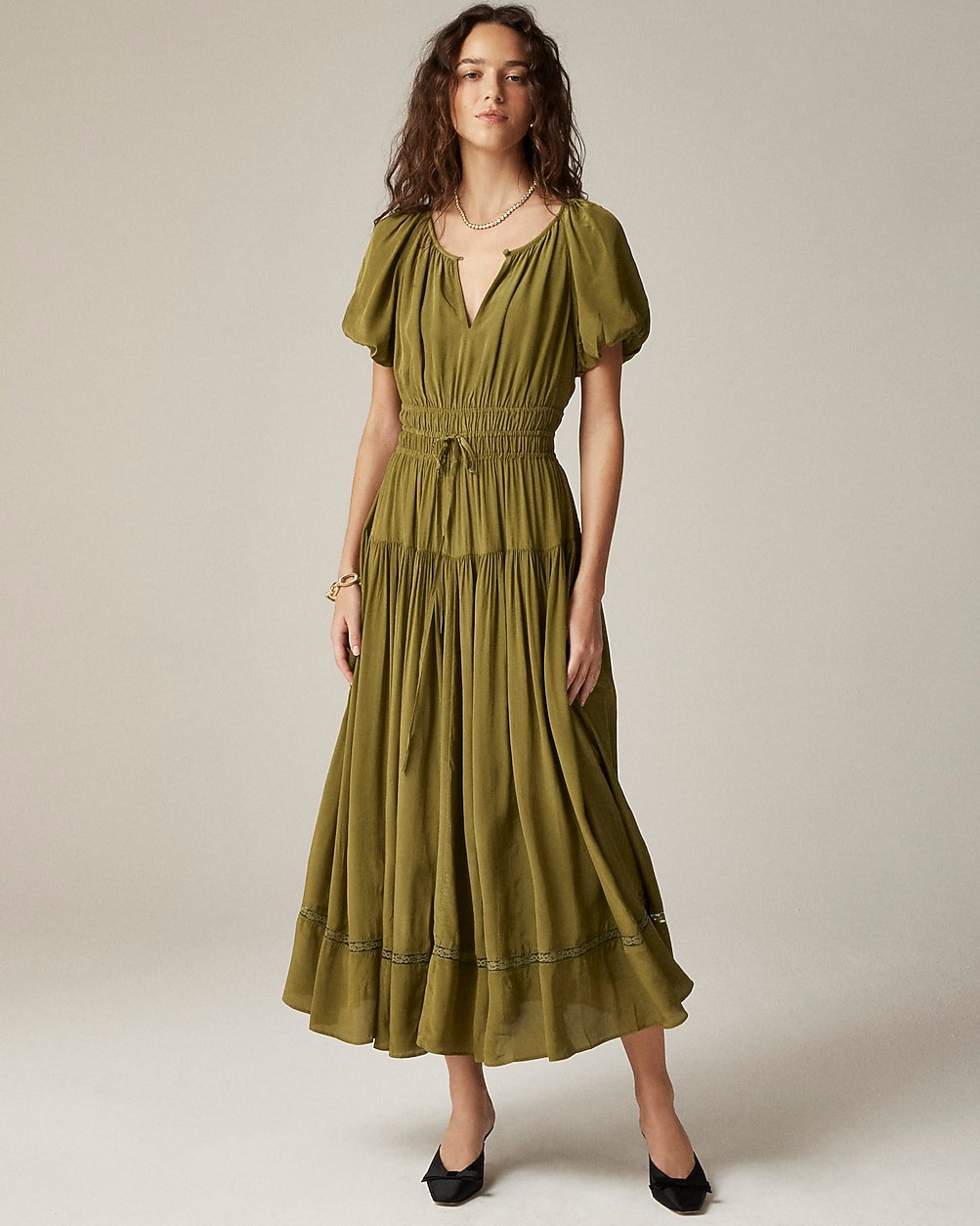 Elena puff-sleeve dress with lace trim | J. Crew US
