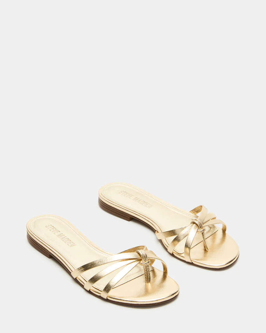 CALISSI Champagne Leather Strappy Women's Slide Sandal | Steve Madden (US)