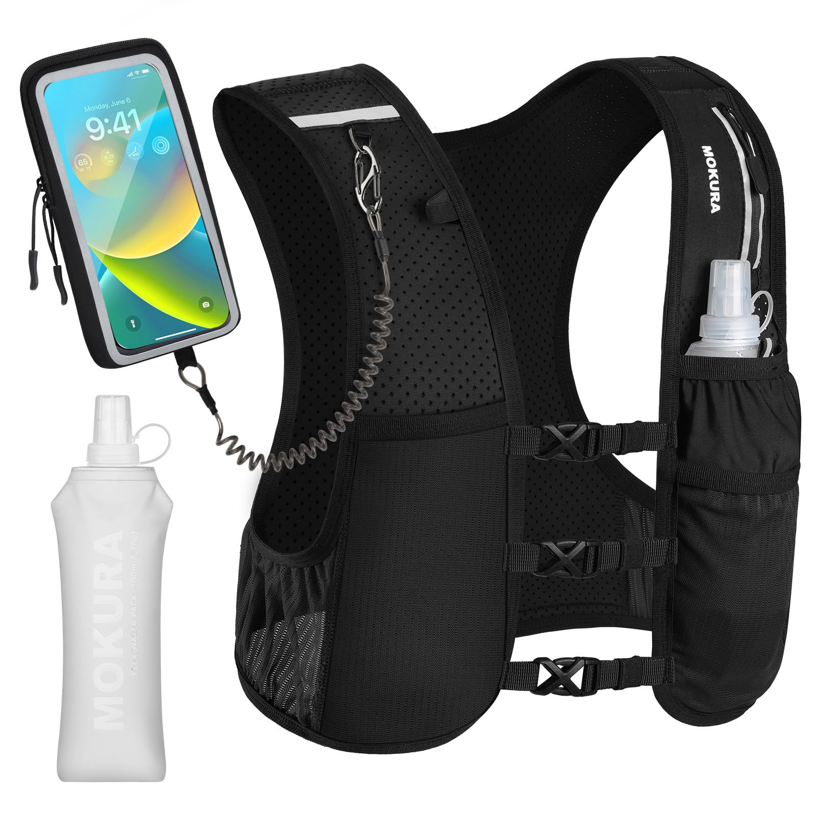 MOKURA Running Vest for Women Men, Lightweight Hydration Vest with 500ML Soft Flask & Phone Holde... | Amazon (US)