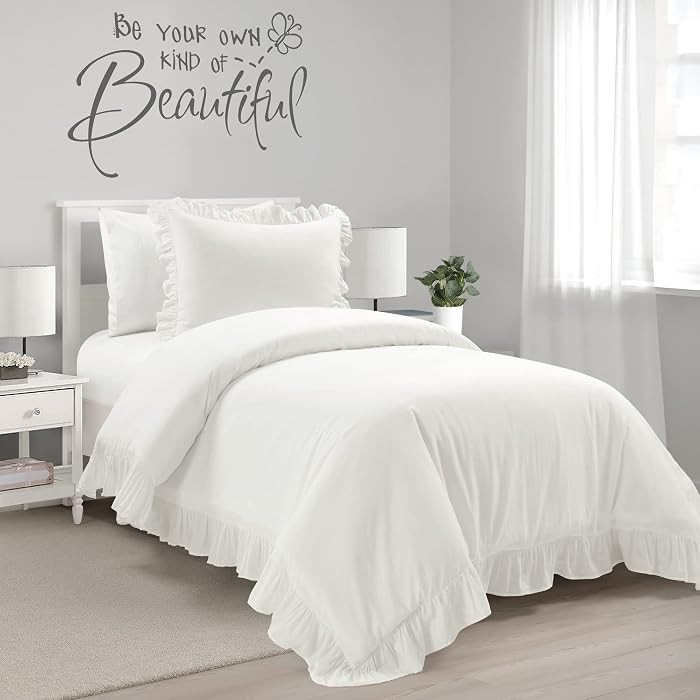Lush Decor Reyna Ruffle Cotton Duvet Cover Set 2 Piece Set Twin XL, White - Cute Teen Bedding Set... | Amazon (US)