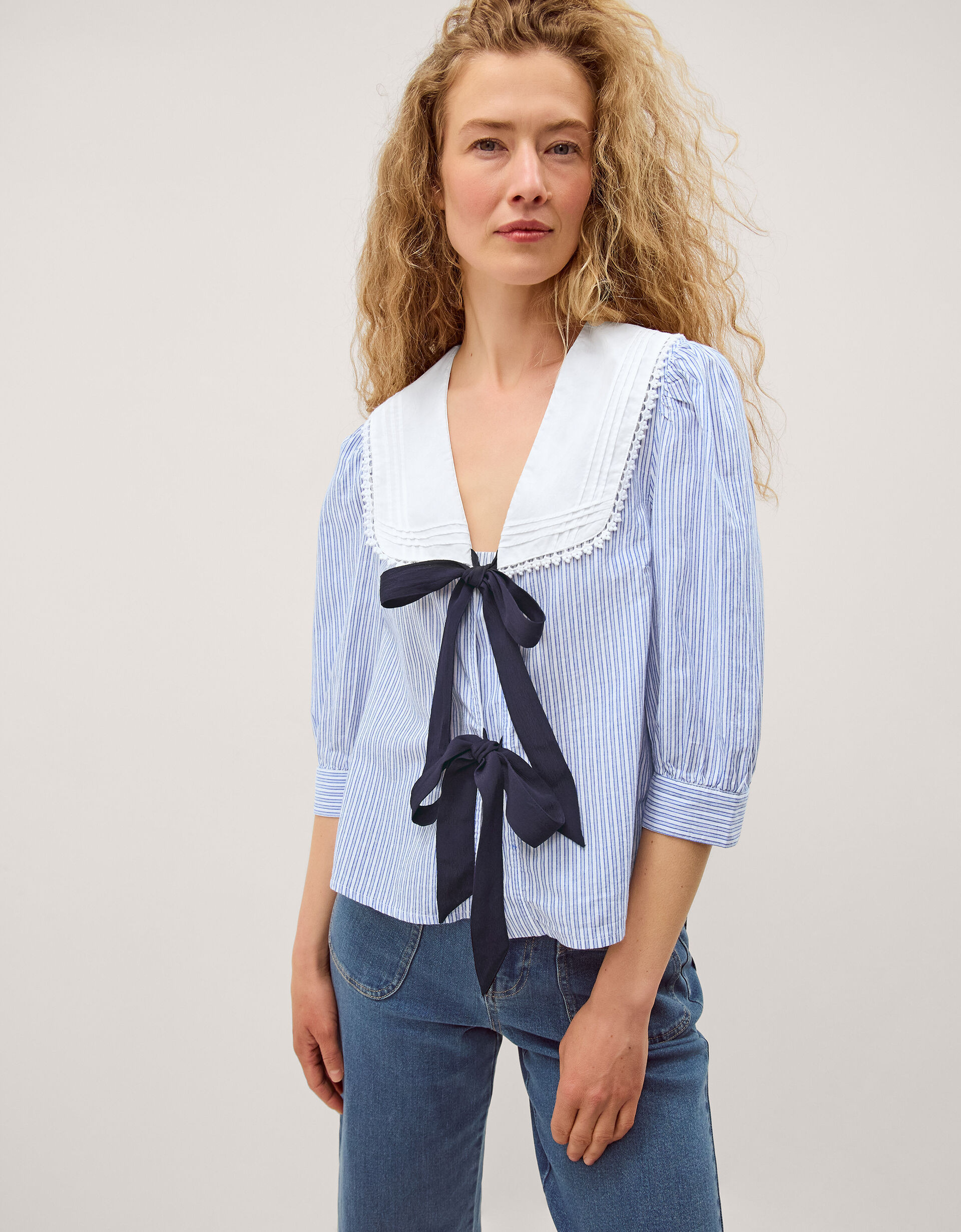 Xenia Tie Front Stripe Blouse Blue | Monsoon (UK)