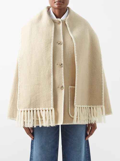 Toteme - Embroidered Wool-blend Scarf Jacket - Womens - Beige | Matches (US)