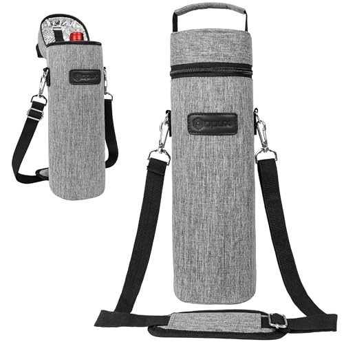 opux Wine Bag Single Bottle Carrier Tote, Insulated Wine Cooler Bag for Travel Picnic Beach with Shoulder Strap, Thermal One Bottle Holder Carrying Case Wine Gift for Women Men, Heather Light Gray | Amazon (US)