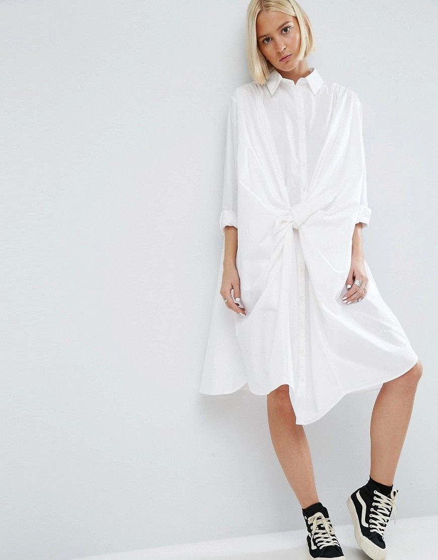 ASOS WHITE Knot Front Shirt Dress - White | ASOS US