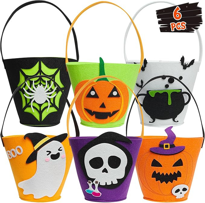 6 Pack Candy Felt Holder Buckets for Kids, Halloween Boo baskets for Trick or Treating Bags, Hall... | Amazon (US)