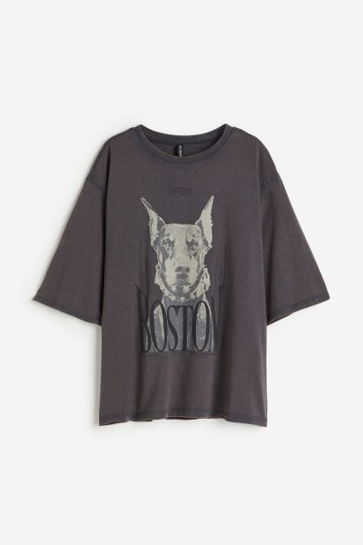 Oversized T-shirt - Dark gray/Boston - Ladies | H&M US | H&M (US + CA)