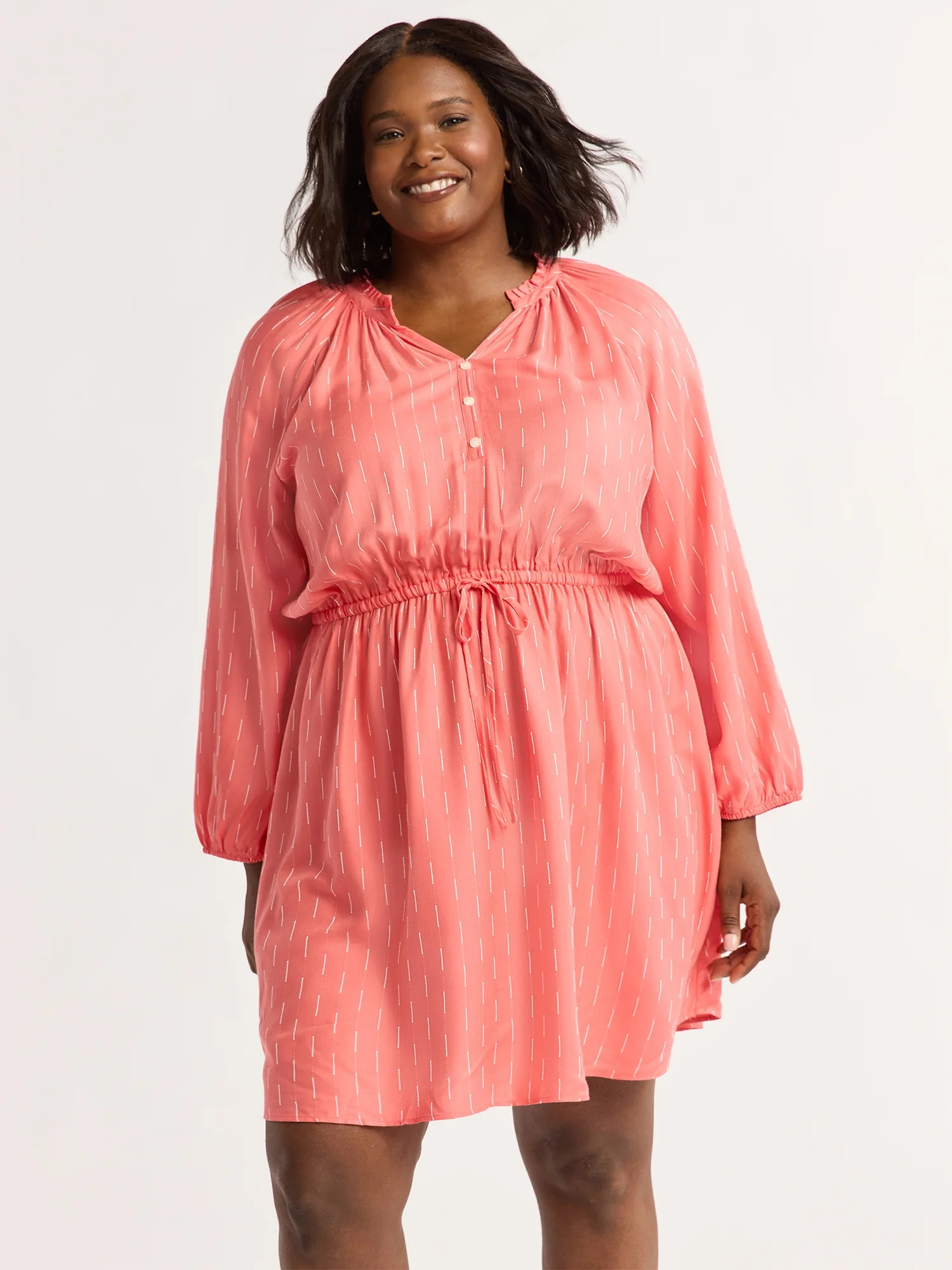 Time and Tru Women's and Women’s Plus Ruffle Neck Mini Dress, Sizes XS-4X | Walmart (US)