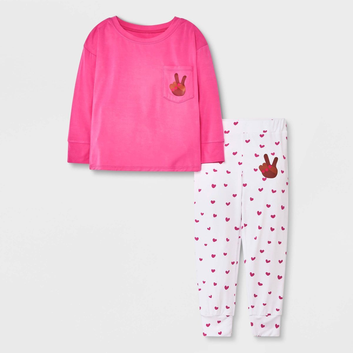 Elle Olivia Toddler Girls' 2pc Peace Fingers Pajama Set - Vibrant Pink | Target