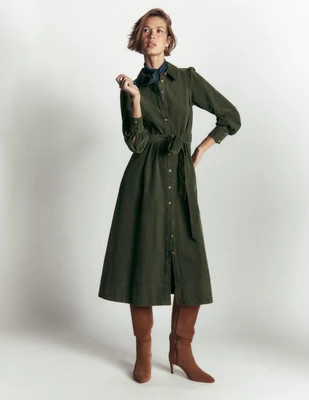 Boden Women's Maeve Cord Midi Shirt Dress in Green | Size 4 | Boden (US)