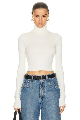 Eterne Cropped Fitted Turtleneck Top in Cream | FWRD 
