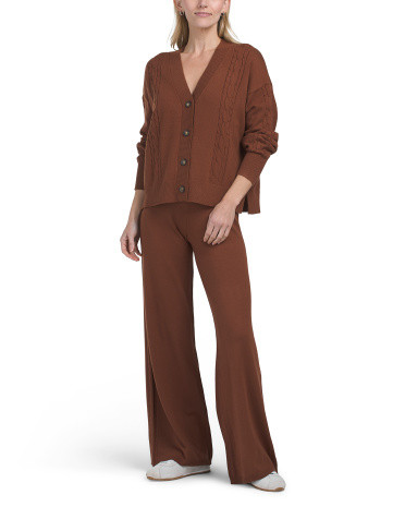Cable Cardigan And Wide Leg Pants Set | TJ Maxx