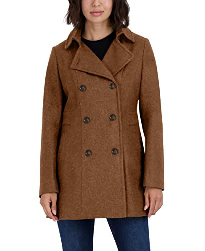 Nautica Women's Soft Wool Blend Peacoat – Double Breasted Winter Coat with Removable Hood, Camel, Medium | Amazon (US)