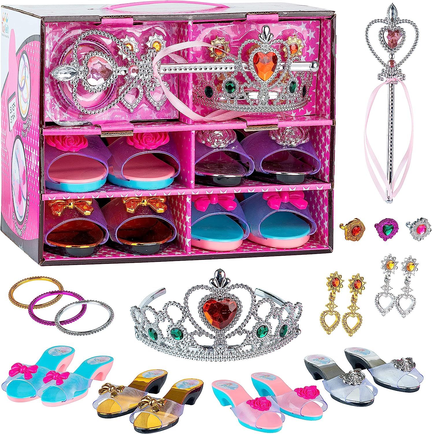 Toyvelt Princess Dress Up Shoes and Jewelry Boutique - Pretend Play For Little Girls Set Incl 4 P... | Amazon (US)