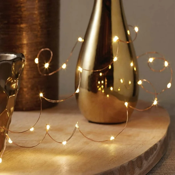 Mainstays 8.3ft Copper Wire Indoor LED Fairy String Lights with Battery Operated Automatic Timer ... | Walmart (US)