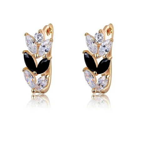 Leaf Shape Black Clear Marquise CZ Rose Gold Plated Drop Earrings | Walmart (US)