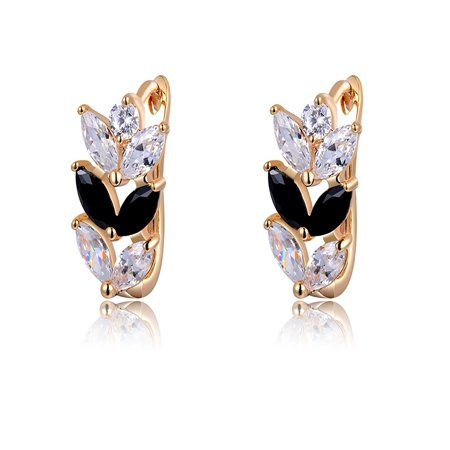 Leaf Shape Black Clear Marquise CZ Rose Gold Plated Drop Earrings | Walmart (US)