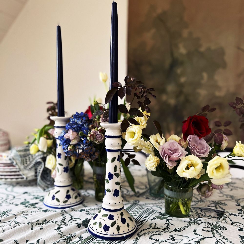 Hand Painted Floral Ceramic Dinnerware Taper Candle Holder | GreenRow