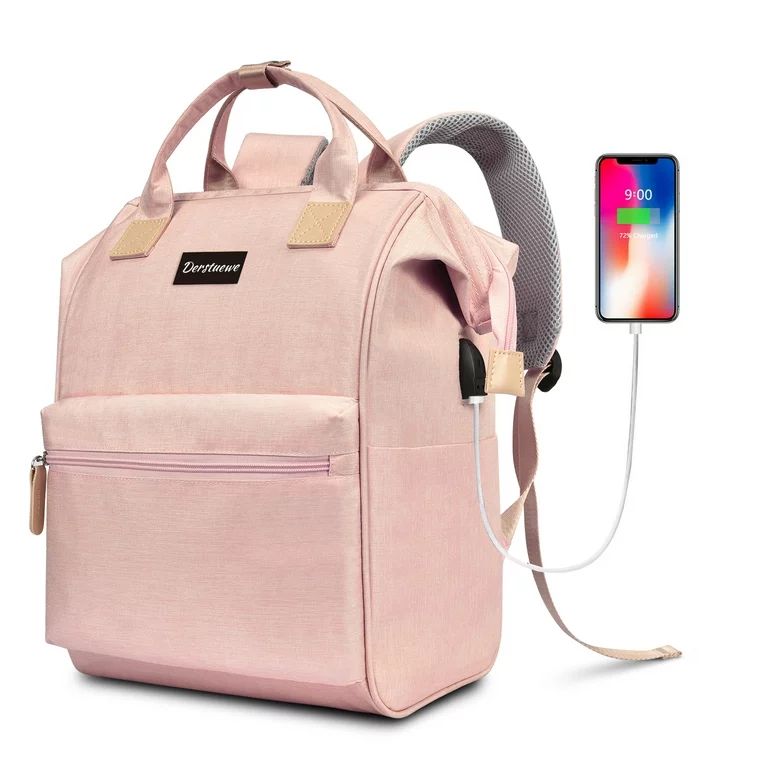 Derstuewe Unisex Classic Backpack, Casual Daypack with USB Charging Port for Women & Men, Pink | Walmart (US)