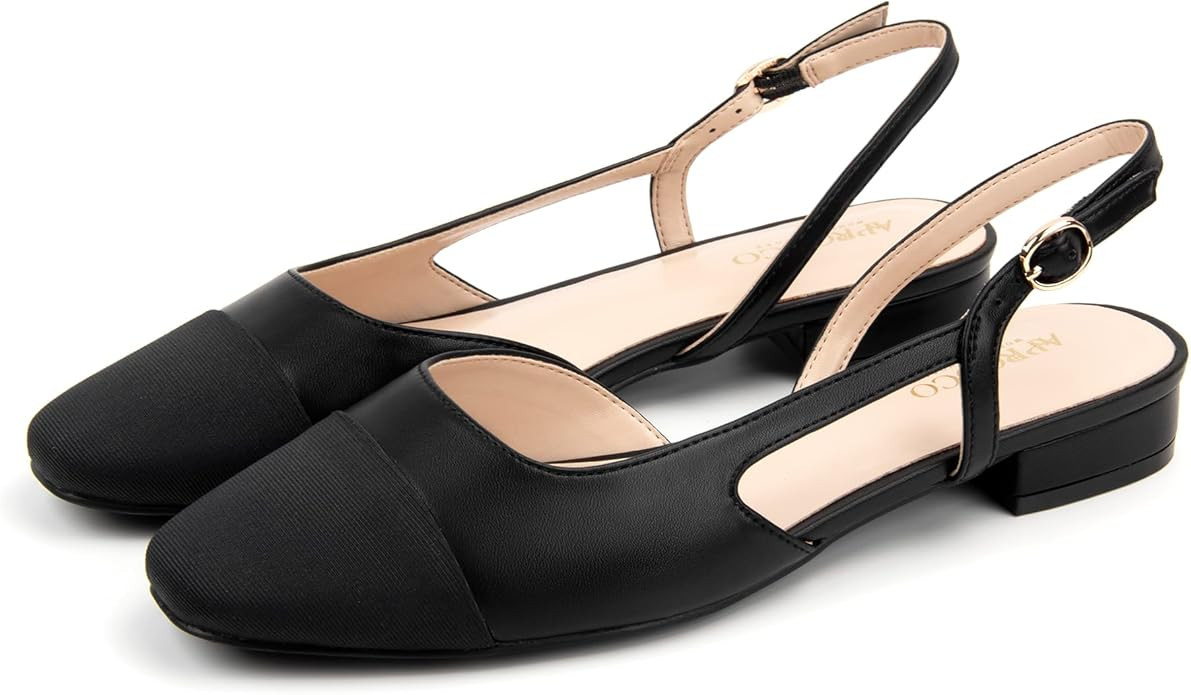 Slingback Flats for Women 2.0 Square Toe Two Toned Flats Wedding Shoes Low Heel Shoes for Women | Amazon (US)