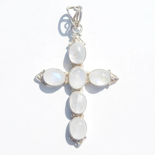 Vintage Sterling Moonstone Gemstone Cross Pendant, Medium Size Moonstone Cross | eBay US