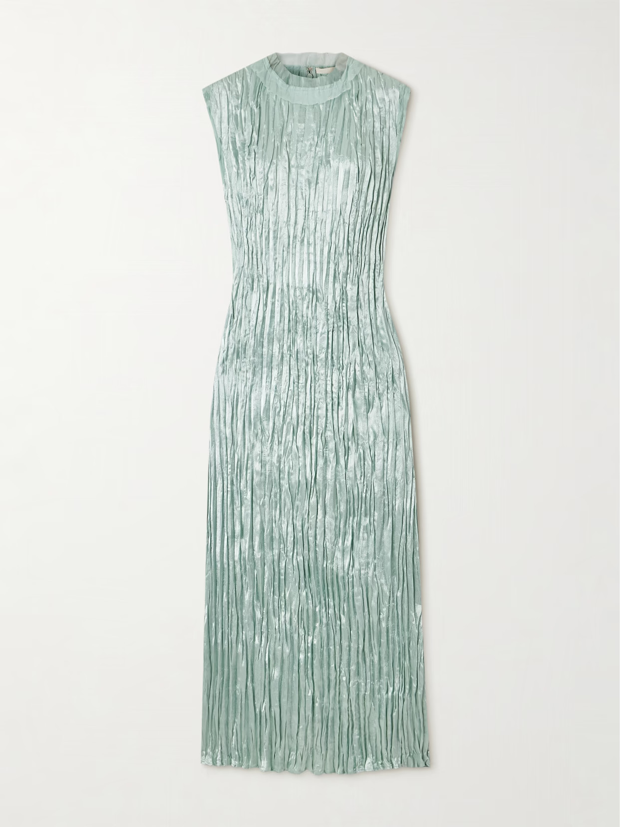 JASON WU COLLECTION - Organza-trimmed Plissé Hammered-satin Midi Dress - Blue | NET-A-PORTER (US)