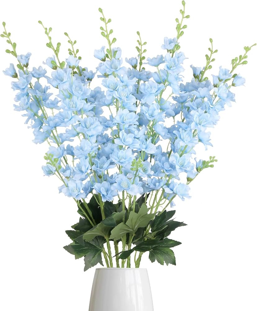 Light Blue Delphinium Artificial Flowers,8PCS Long Stem Fake Larkspur Flowers 33.5'' Faux Delphin... | Amazon (US)