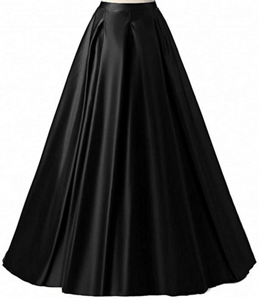Diydress Women's Long Fashion High Waist A-Line Satin Skirts with Pockets | Amazon (US)