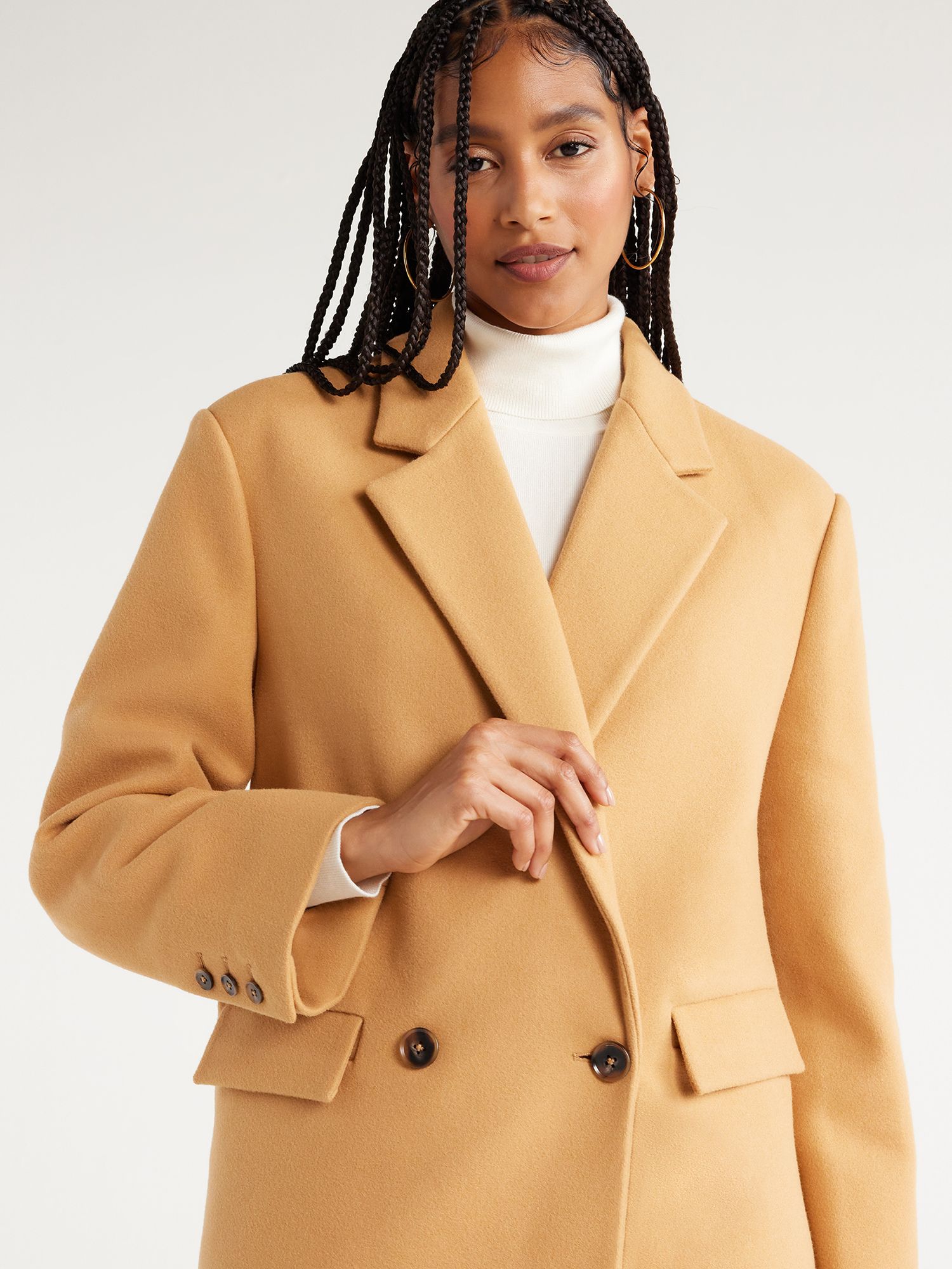 Scoop Women's Faux Wool Double Breasted Oversized Coat, Sizes XS-XXL | Walmart (US)