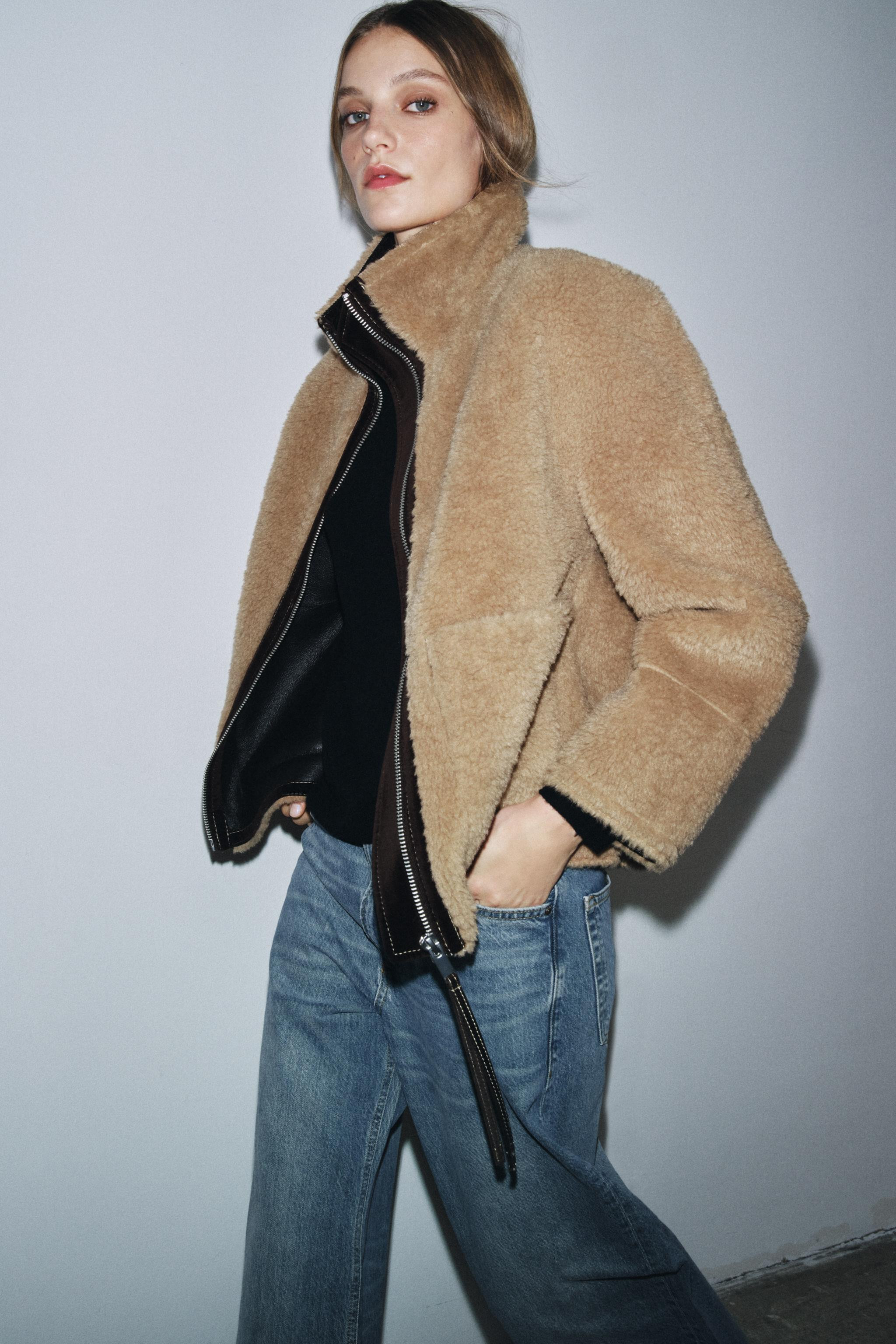 ZW COLLECTION FAUX SHEARLING DOUBLE-FACED JACKET | Zara US