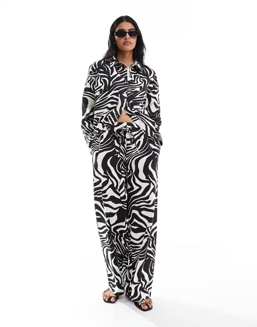 ASOS DESIGN linen look pull on pants in spliced zebra print - part of a set-Multi | ASOS (Global)