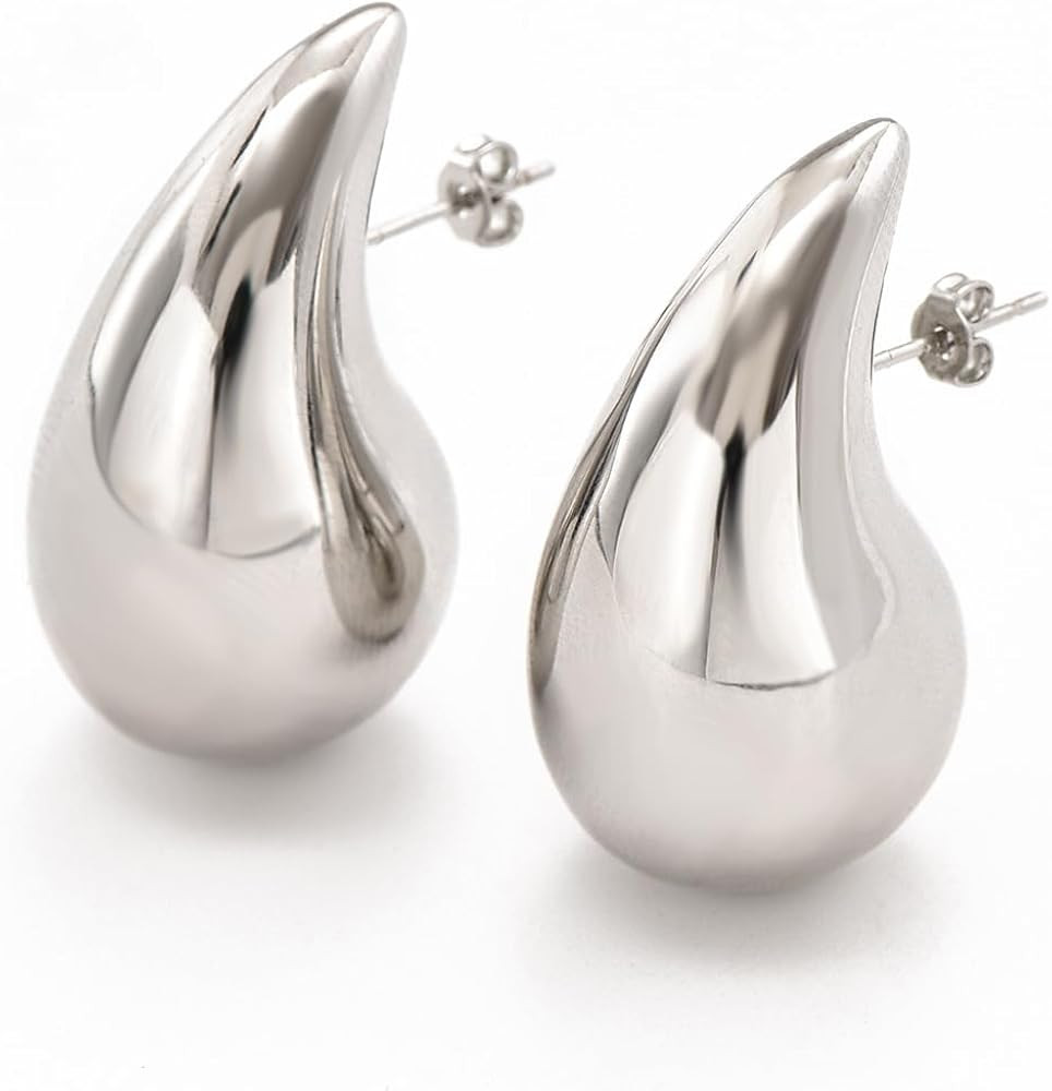 18K Earrings Dupes, Chunky Gold Hoop Earrings for Women, Lightweight Waterdrop Teardrop Hoops, Hy... | Amazon (UK)