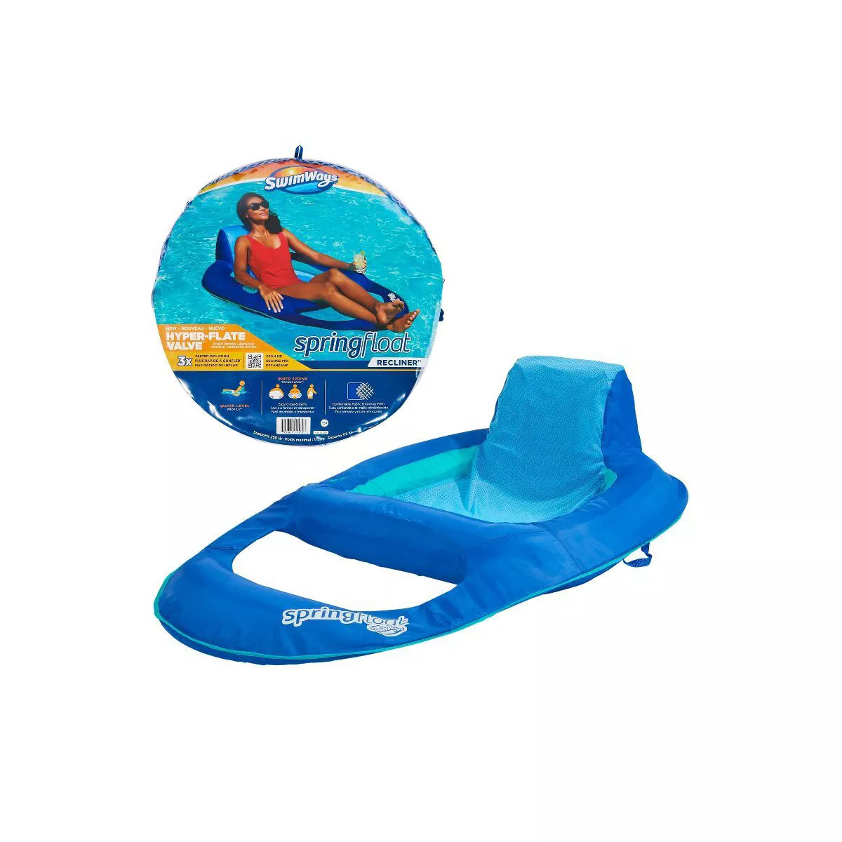 SwimWays Spring Float Recliner Swim Lounger for Pool or Lake with Hyper-Flate Valve - Blue | Target