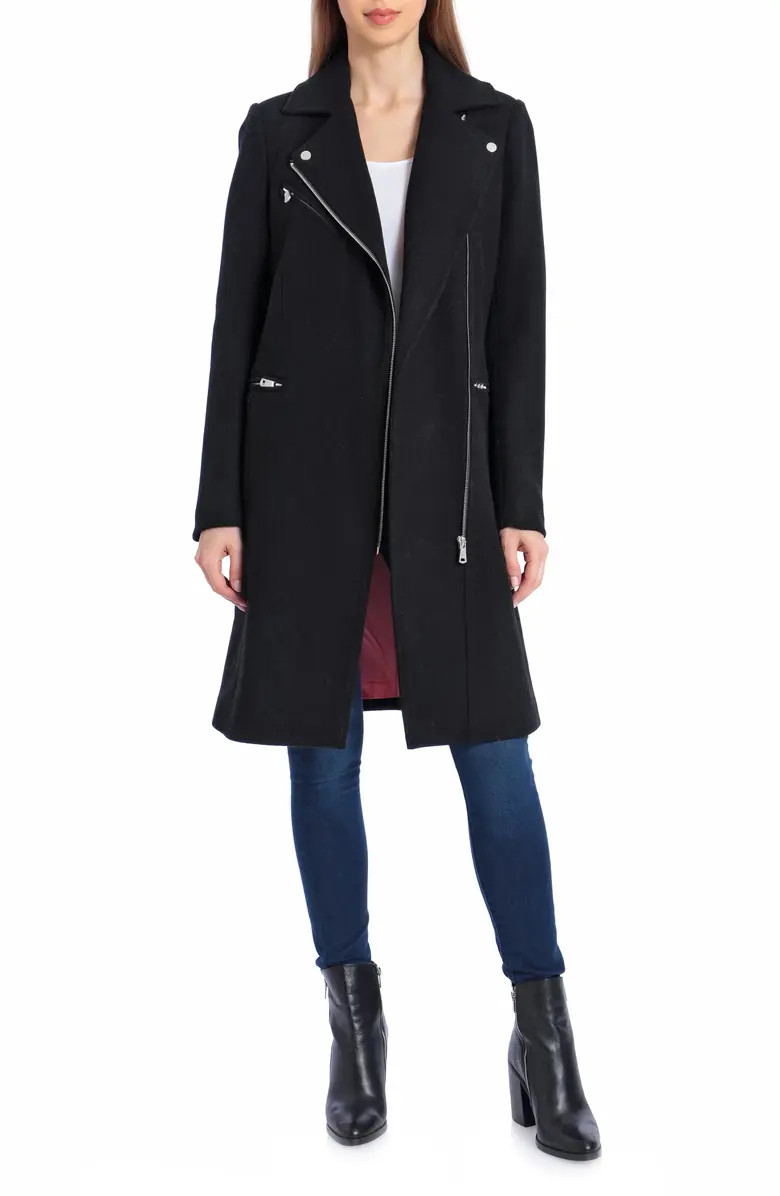 Moto Detail Wool Blend Twill Coat | Nordstrom Rack