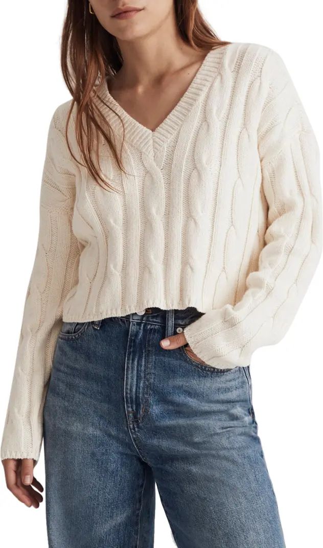 Cable Knit V-Neck Crop Sweater | Nordstrom
