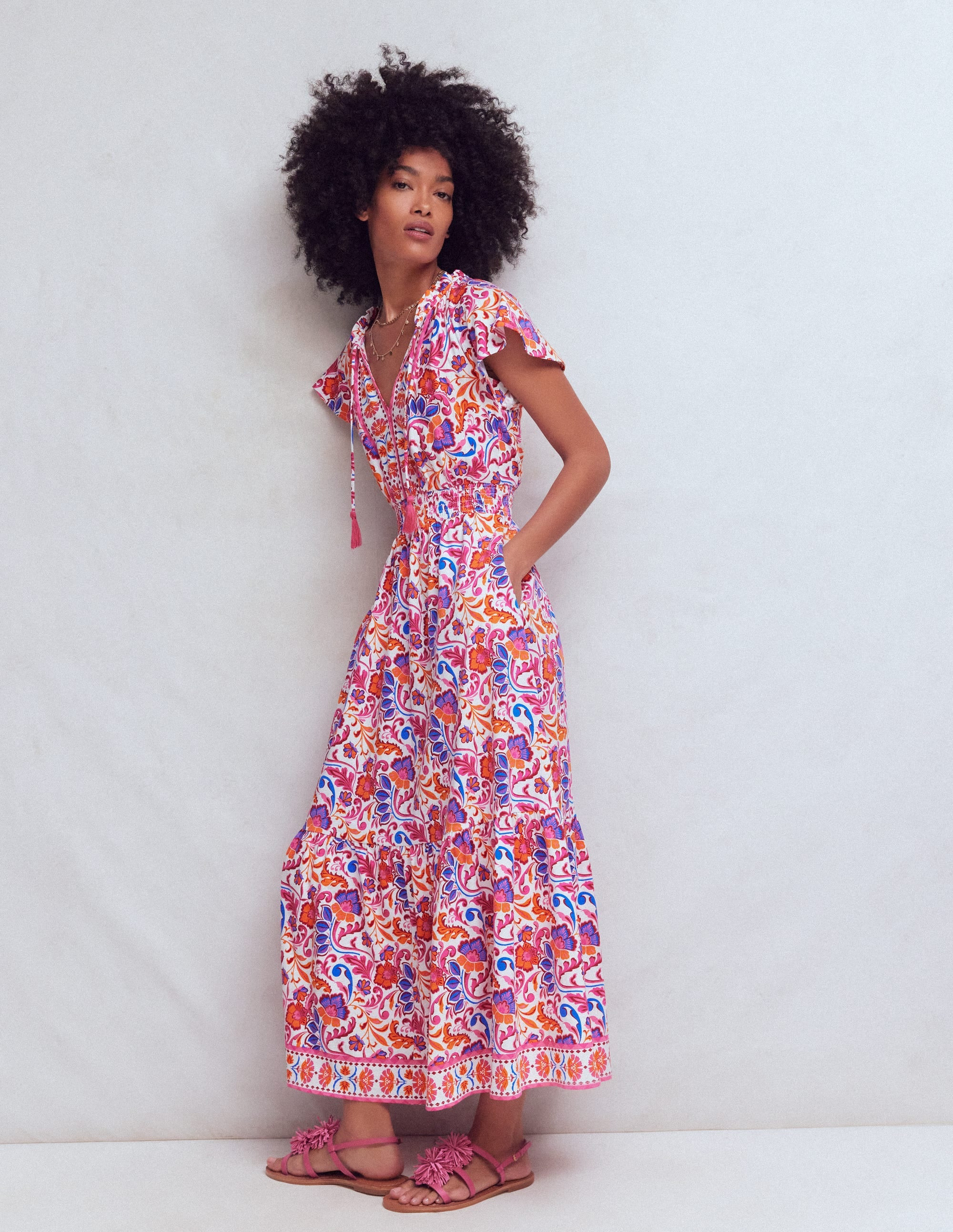Boden Women's Tala Tiered Jersey Maxi Dress in Pink | Size 6 | Boden (US)
